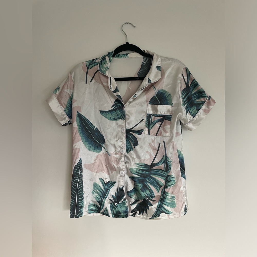 Tropical silk pj set (shirt + shorts)